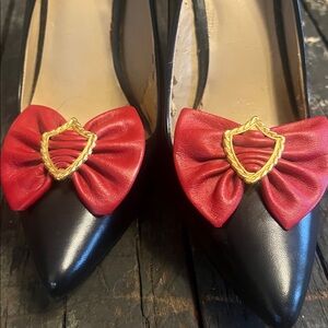 Vintage Leather Red Bow Shoe Clips